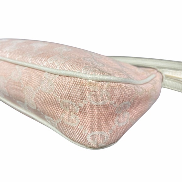 Authentic Gucci Pink Canvas Baguette Shoulder/Handbag Off-White Leather Trim Y2K - Picture 4 of 13